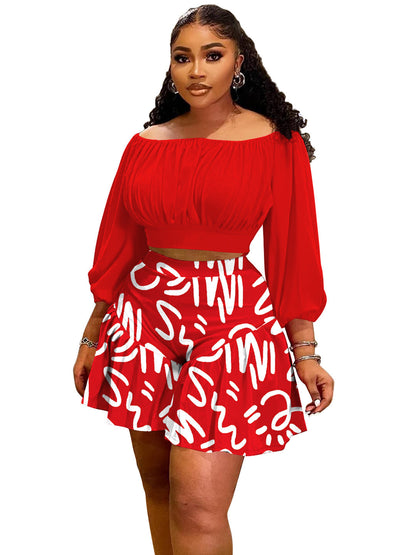 Wrinkled Off-Shoulder Casual Two-Piece Set