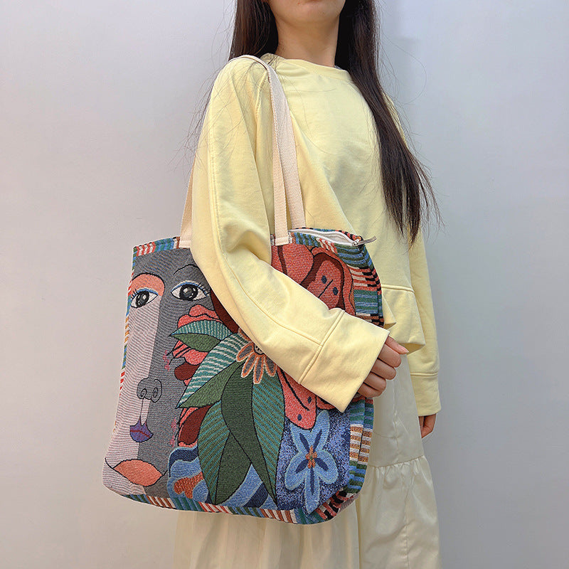 Cultural Floral Canvas Shoulder Bag Retro Style