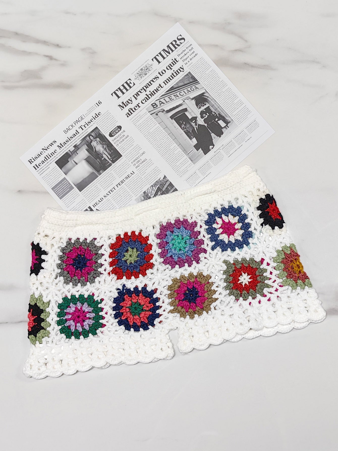 Random Color Crochet Patchwork High-Waisted Hot Pants
