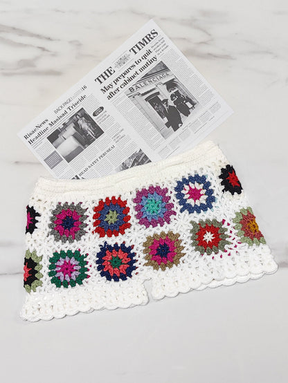 Random Color Crochet Patchwork High-Waisted Hot Pants