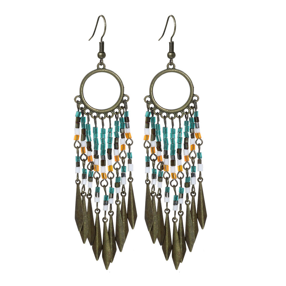 Bohemian Leaf Tassel Earrings Vintage Alloy Jewelry