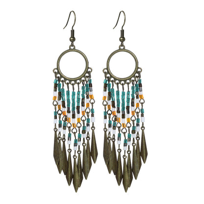 Bohemian Leaf Tassel Earrings Vintage Alloy Jewelry