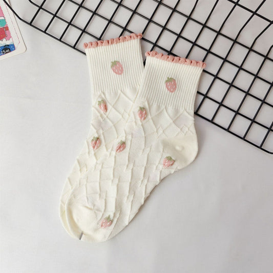 Rufia - Strawberry &amp; Heart Pattern Crew Socks
