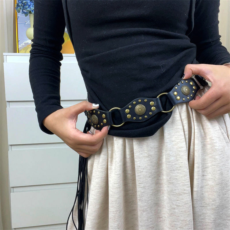Vintage Studed Metal String Leather Belt