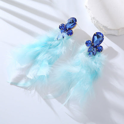 Feather Long Earrings with Rhinestones Stylish Geometry Design