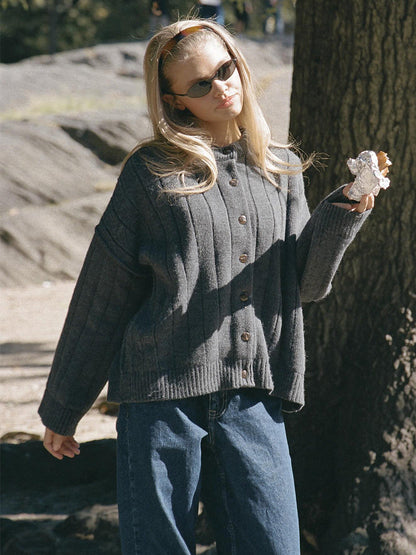 Casual Button-Down Knit Cardigan in Solid Colors