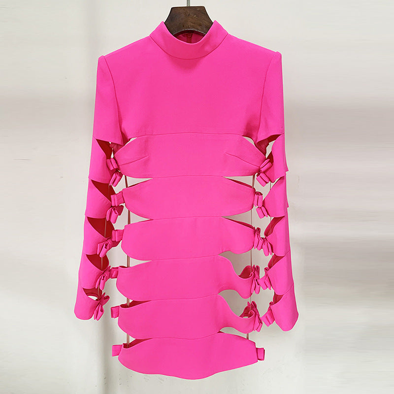 Trendy Sexy Hollow Bow Long Sleeve Dress