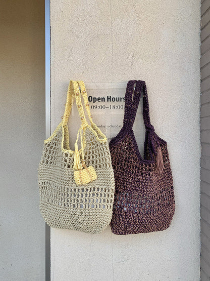 Trendy Woven Straw Shoulder Bag Casual Chic Handheld Purse