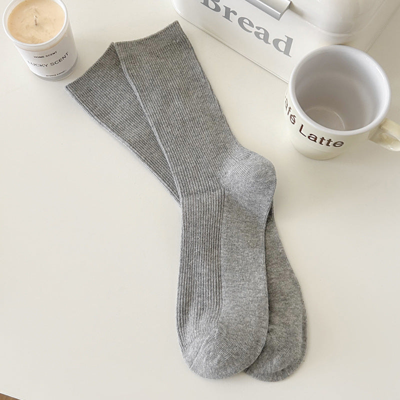 Solid Color Ribbed Simple Socks