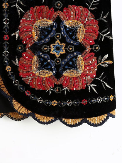 Vintage Flower Embroideries Open Front Vest