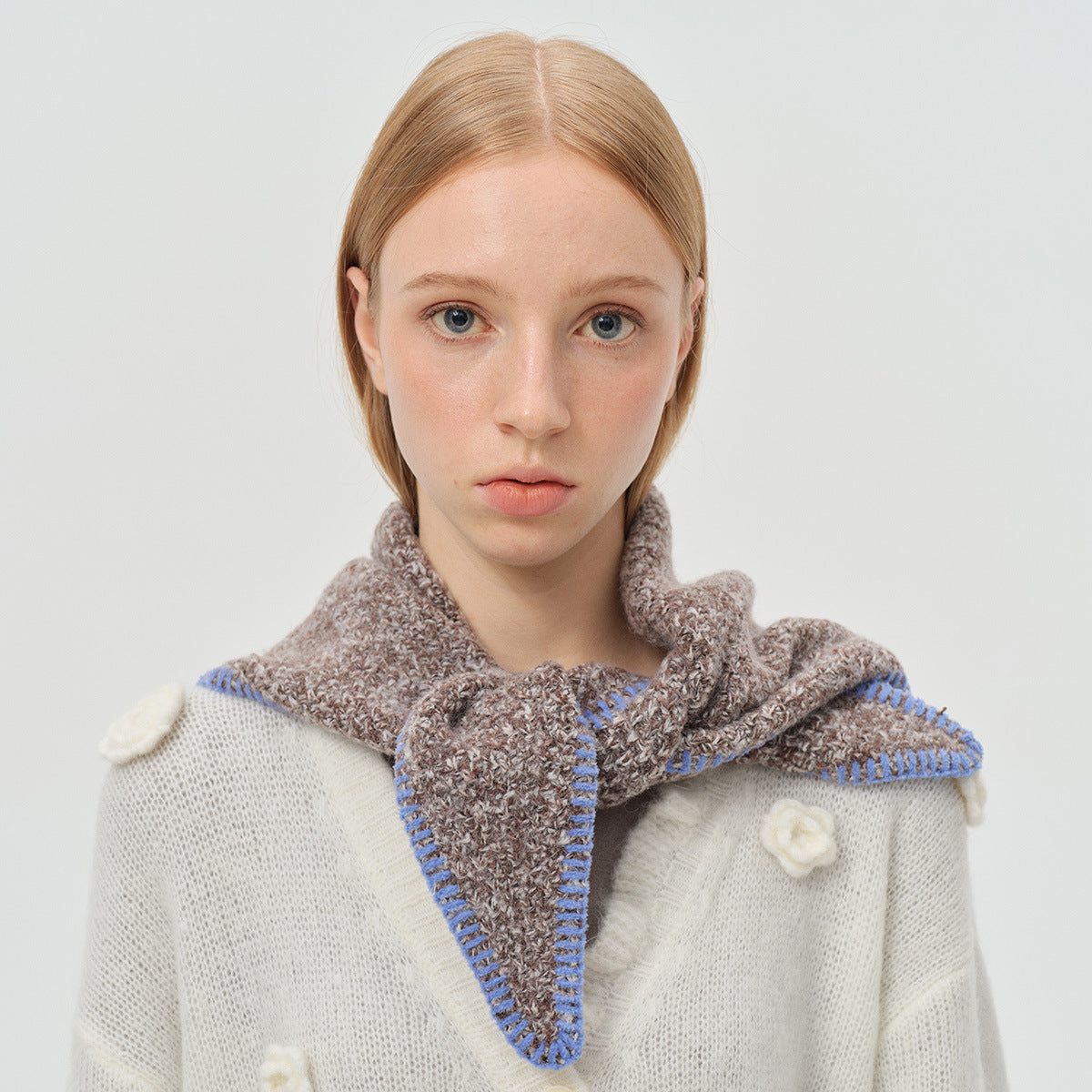 Hand-Knitted Wool Blend triangle Scarf Vintage Warm Knit Scarf