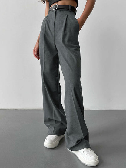 Women's Relaxed High-Waist Suit Trousers Casual Straight Pants