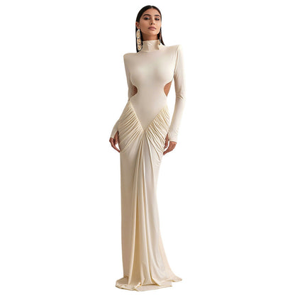 Elegant High Neck Bodycon Long Dress With Backless Design