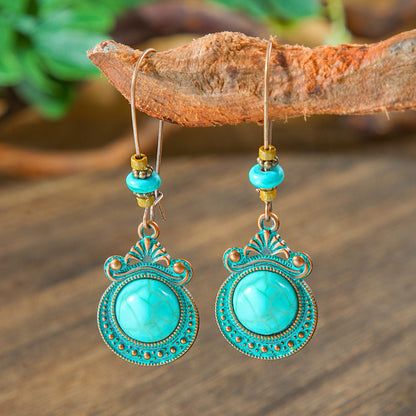 Vintage Geometric Turquoise Drop Earrings Statement Jewelry