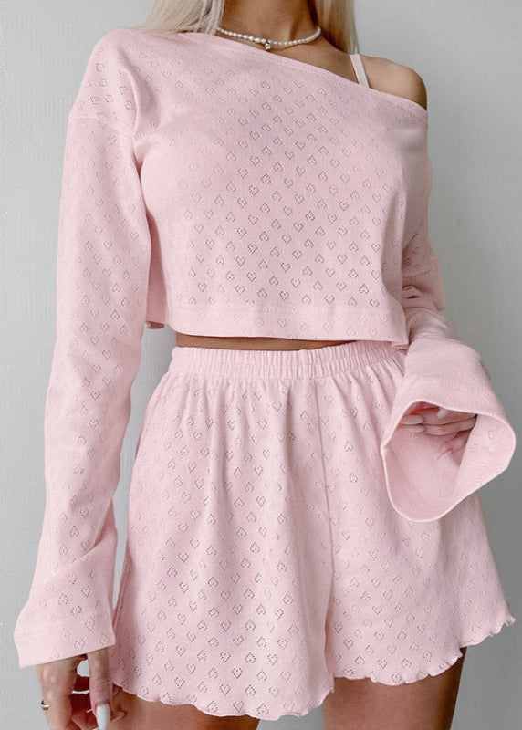 Eyelet Knit Lounge Set Soft Stretch Fabric