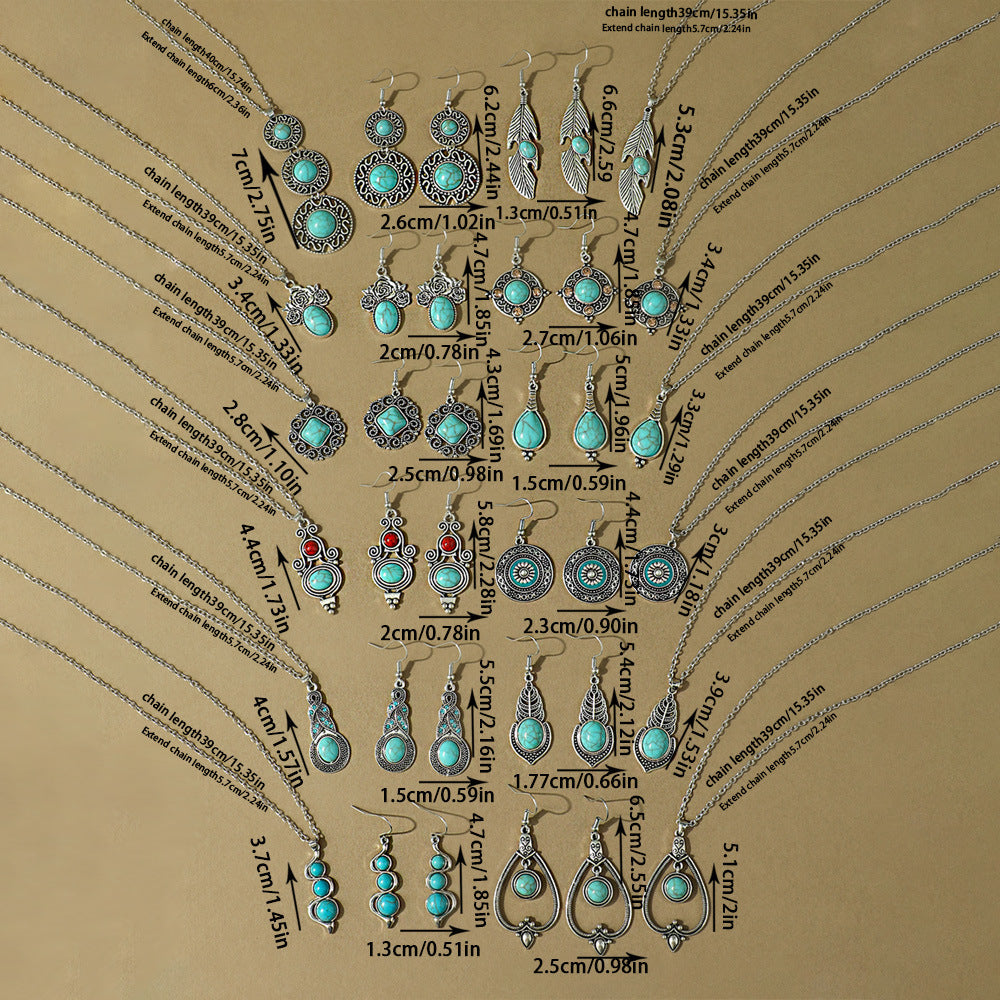 Bohemian Vintage Turquoise Water Drop Earrings and Necklace Set