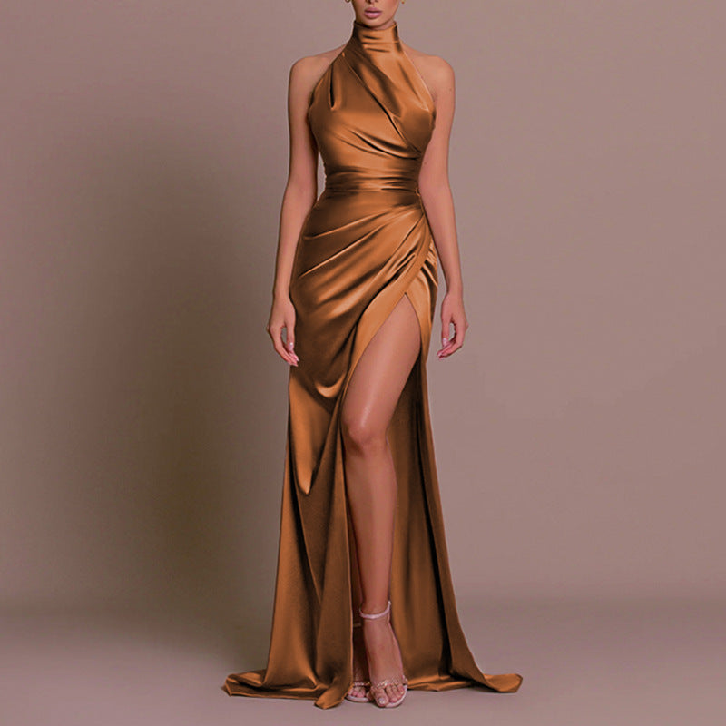 Elegant High Neck Sleeveless Long Dress, Summer Style