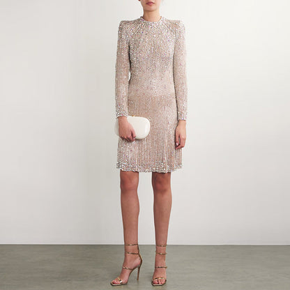 Beaded Embellished Dress Soft Cotton Blend Casual Dress