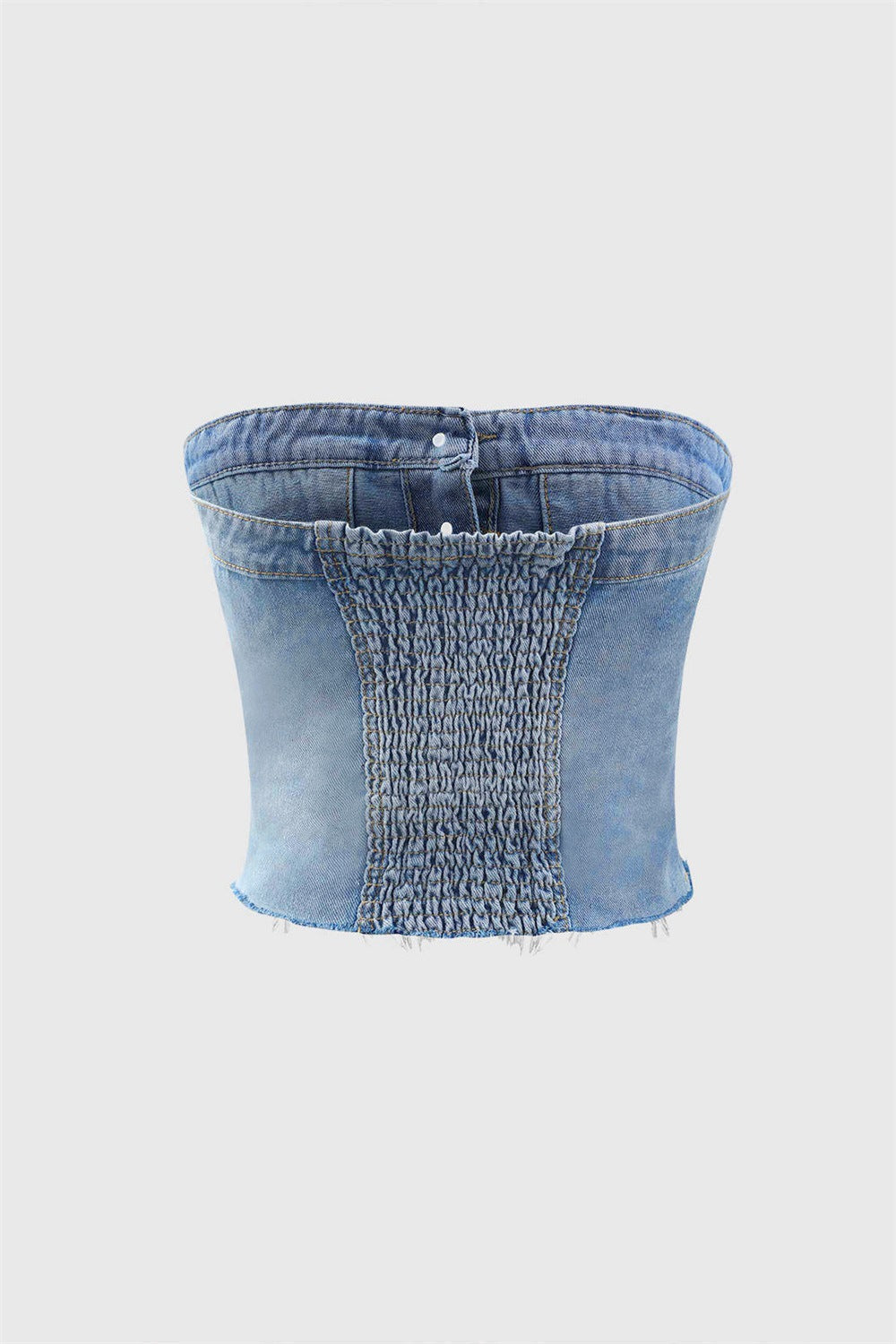 Button Down Strapless Denim Tube Tops