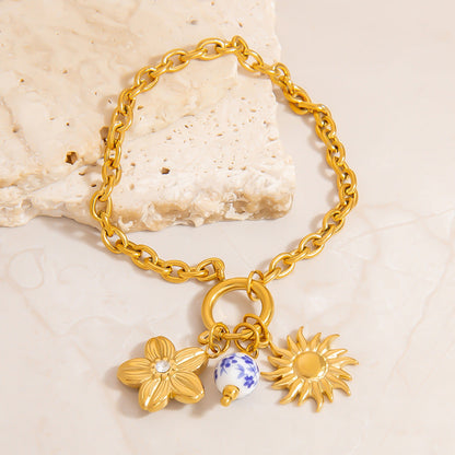 Floral Pendant Stainless Steel Bracelet for Women