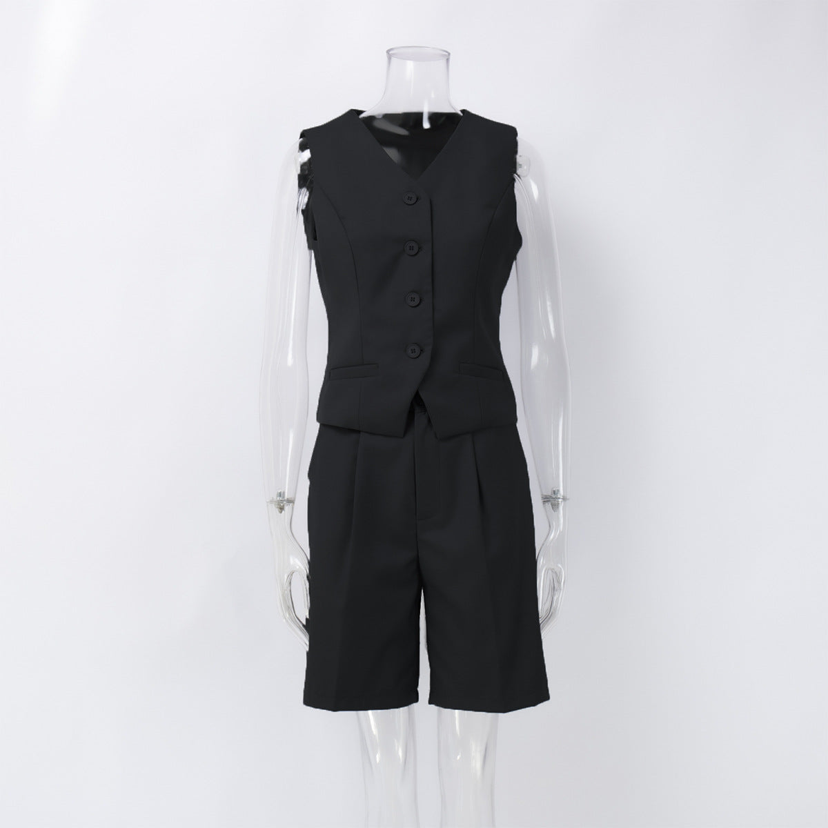 Stylish Sleeveless Blazer Set With Tailored Shorts