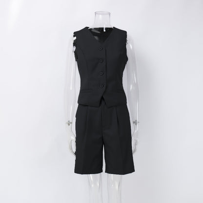 Stylish Sleeveless Blazer Set With Tailored Shorts