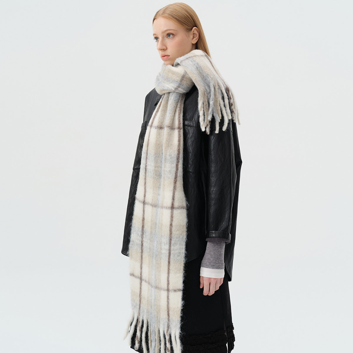 Chic Plaid Wool Blend Scarf for Women