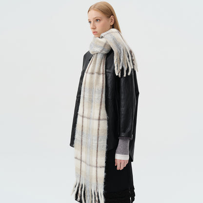 Chic Plaid Wool Blend Scarf for Women
