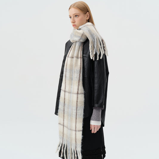 Chic Plaid Wool Blend Scarf for Women