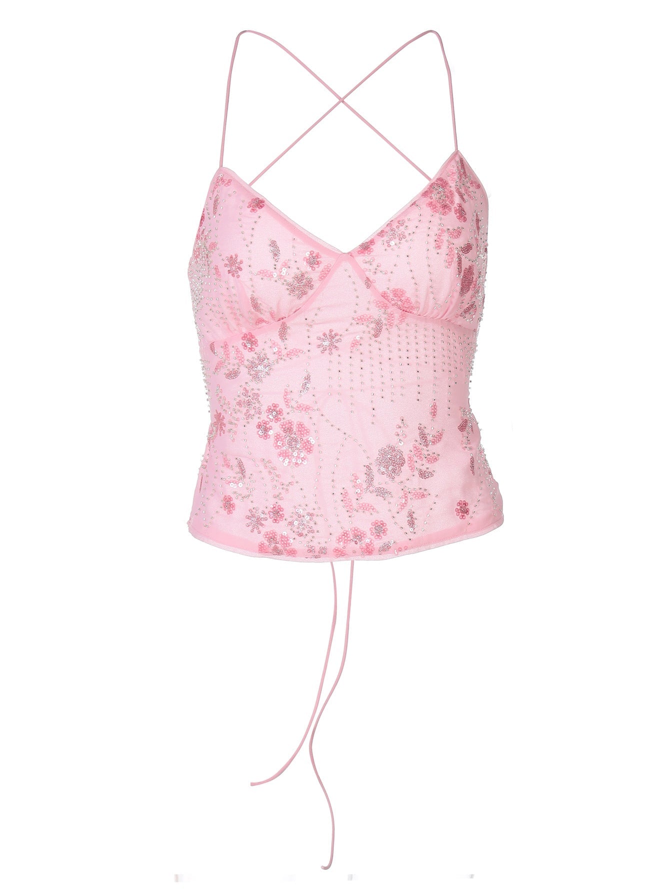 Floral Sequined Tie Back Crop Top
