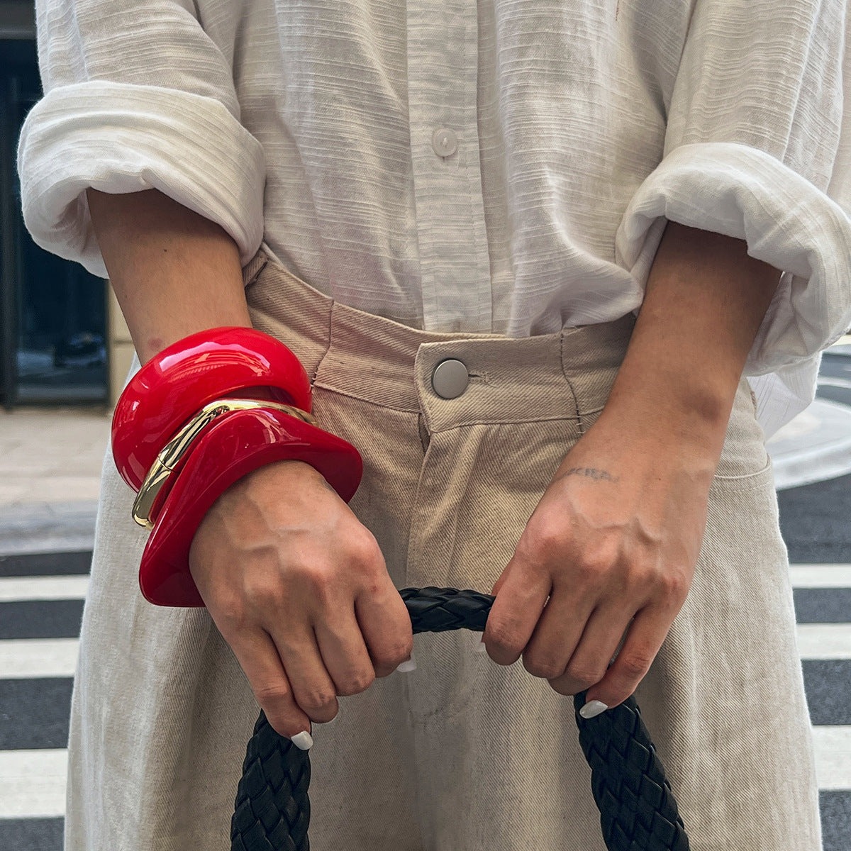 Trendy Geometric Resin Bracelets With Polished Metal Accents