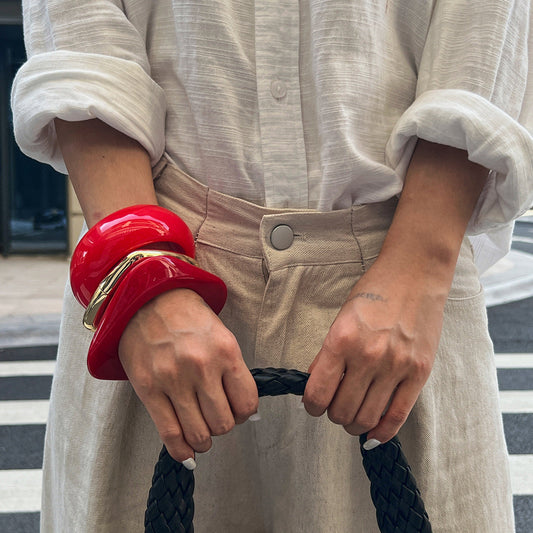 Trendy Geometric Resin Bracelets With Polished Metal Accents