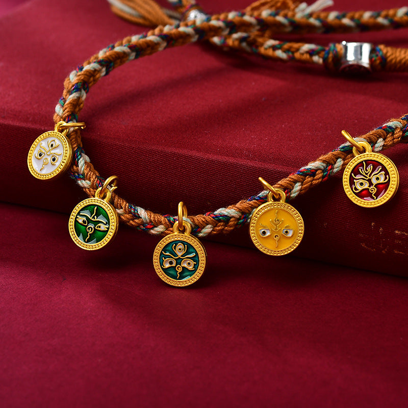 Hand-Woven Tibetan Pendant Rope Five-Way God Of Wealth Thangka Necklace