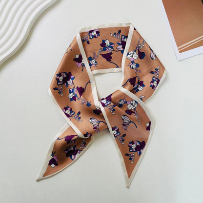 Print Narrow Long Satin Silk-Feel Scarf