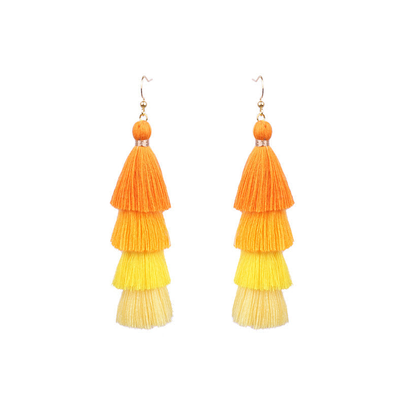 Bohemian Long Color Block Earrings With Tassels