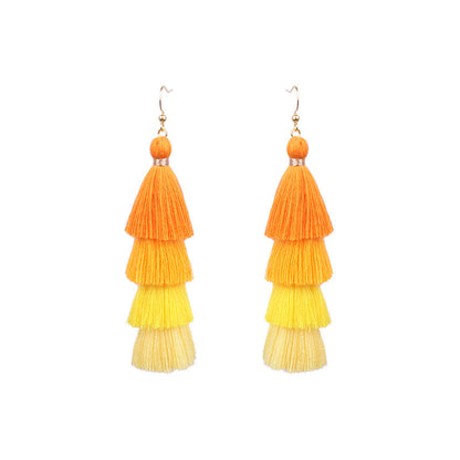 Bohemian Long Color Block Earrings With Tassels