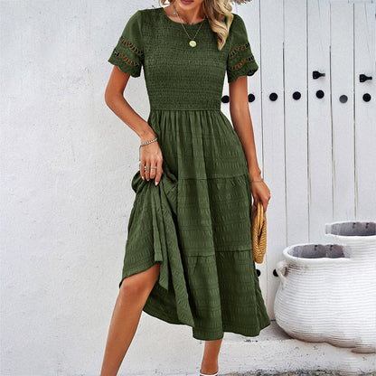 Casual Solid Color A-Line Dress with Short Sleeves