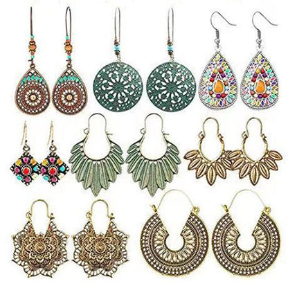 Vintage Geometric Leaf Earrings Set for Women