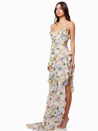 Elegant Off-Shoulder Long Dress With 3D Floral Print