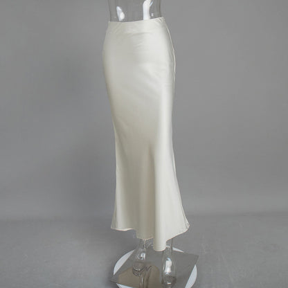 Elegant Mermaid Maxi Skirt Solid Color Satin Blend Street Style