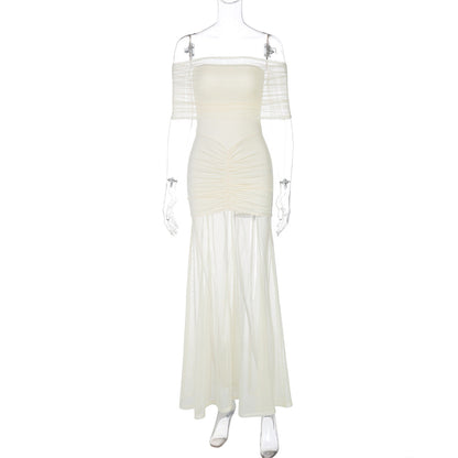 Off-Shoulder Ruched Sheer Panel Party Dress
