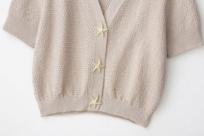 Trendy V-Neck Short Sleeve Knit Cardigan