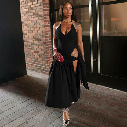 Sexy Backless Jumpsuit with Tie Waist Skirt Set