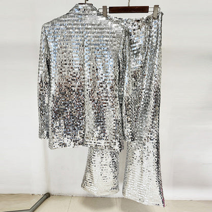 Abstract Sequin Blazer And Pants Set