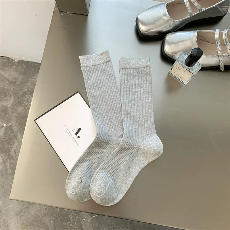 Solid Color Simple Ribbed Socks
