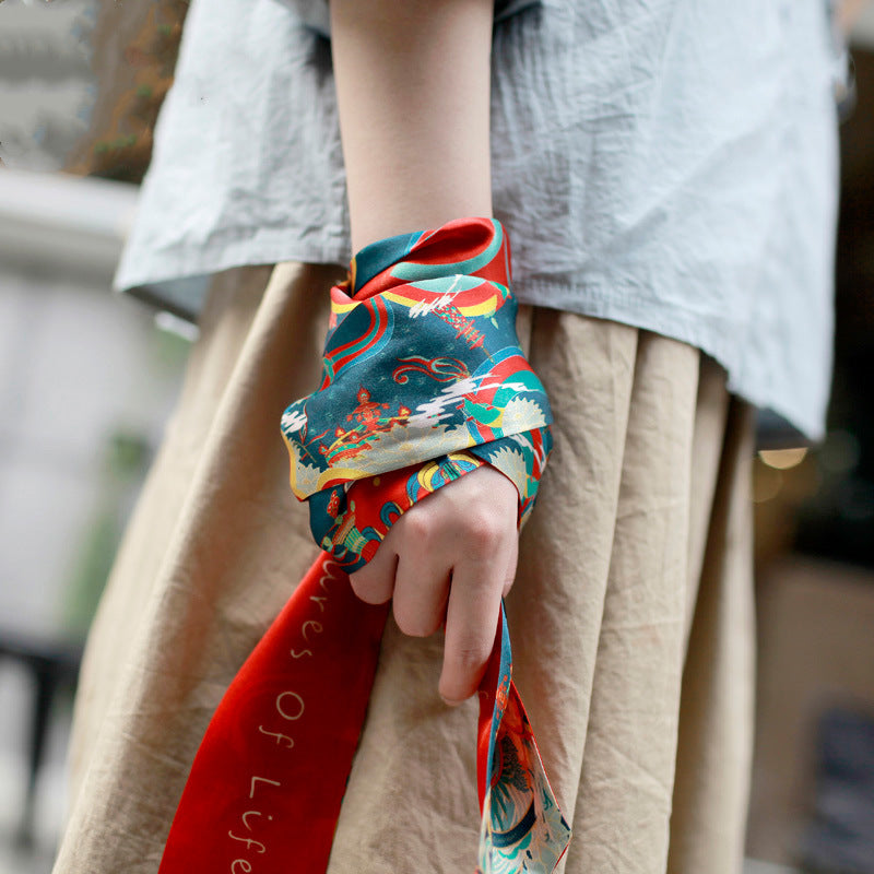Silk Scarf Long Silk Scarf Braided Hair Tied Bag With Gift Spinning Literature And Art