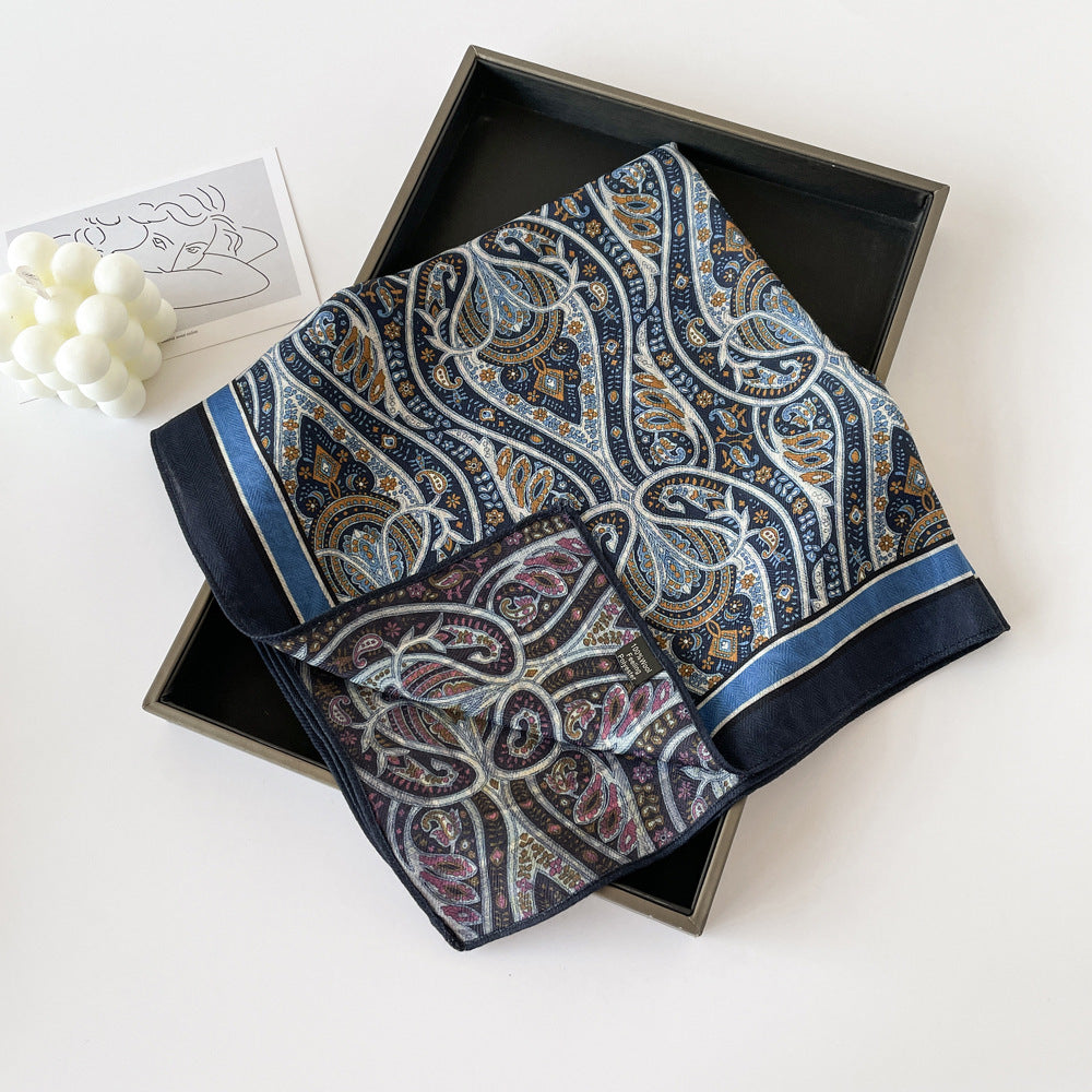 Elegant Flower Print Long Satin Scarf