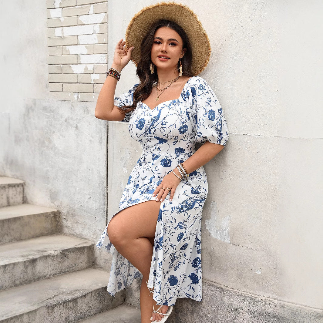 Floral Print Off-Shoulder A-Line Dress in White