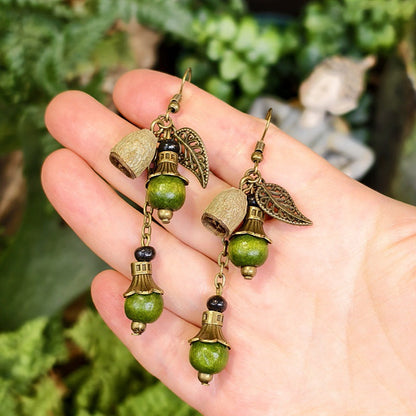 Bohemian Floral-Inspired Alloy Earrings with Unique Wood Bead Design