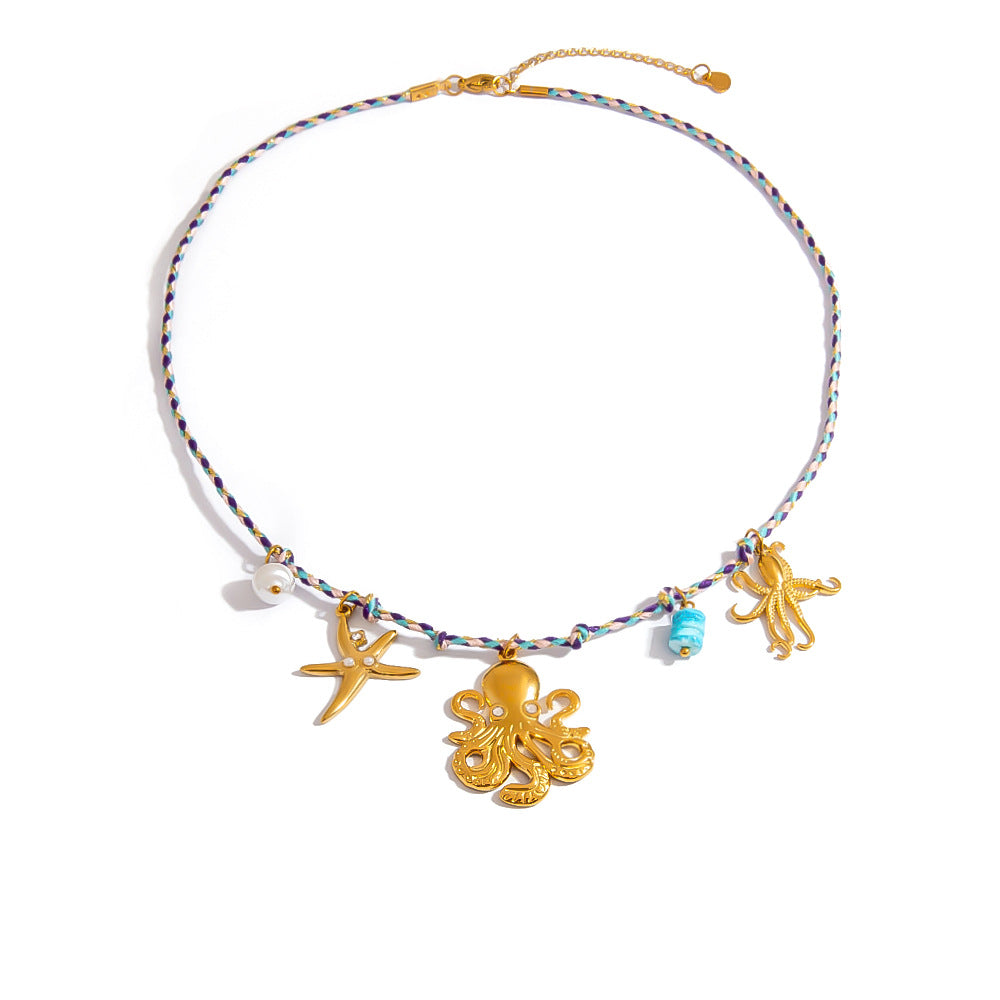 Stainless Steel Starfish Shell Pendant Necklace Luxury Women's Choker
